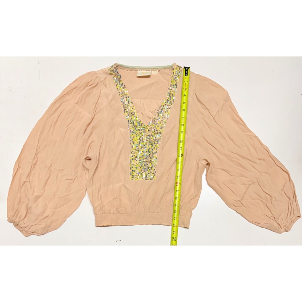 Maeve Anthropologie Kristie Sequin Peasant Top Balloon Sleeve Blouse Small Boho